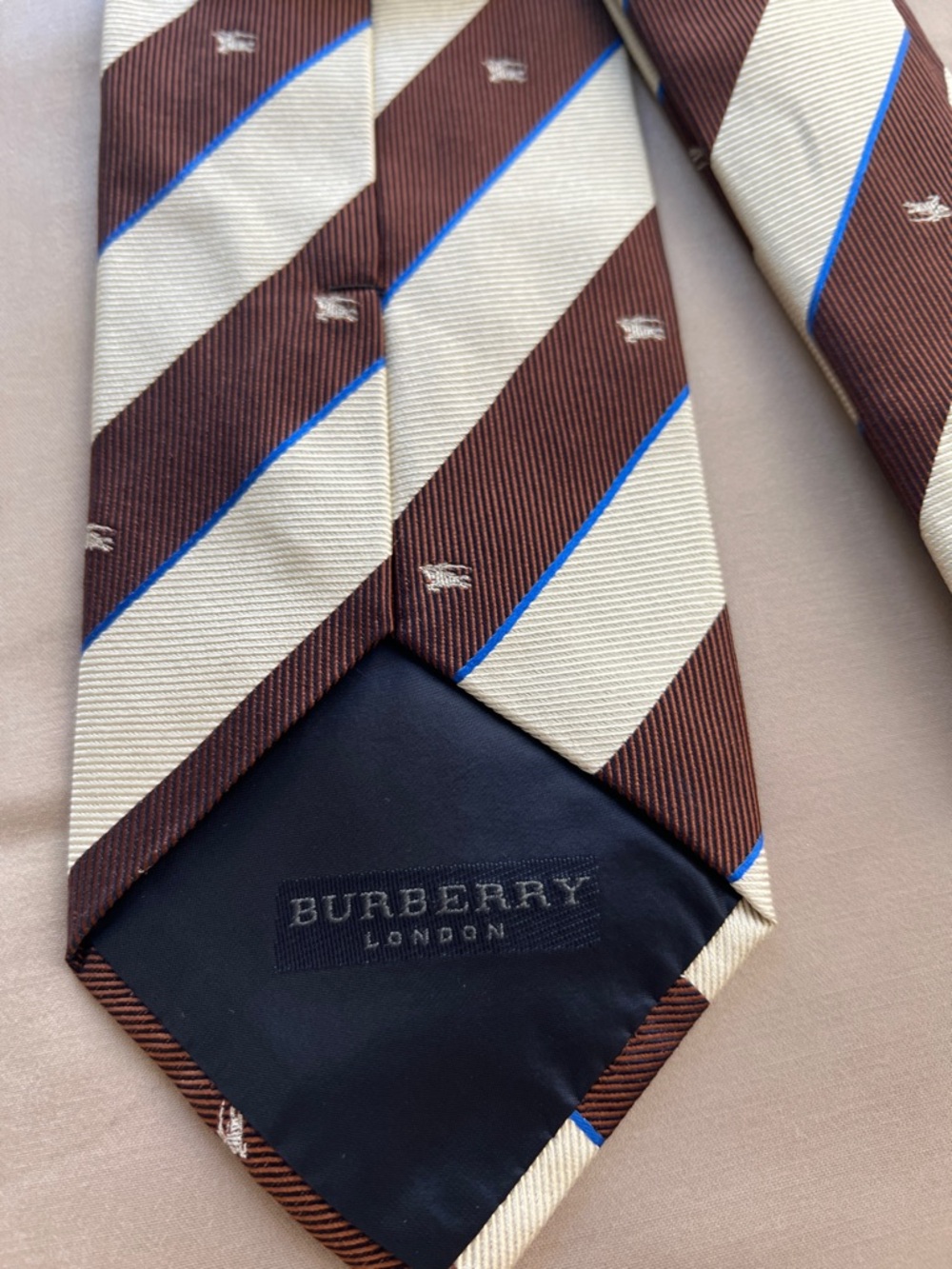 Vintage Burberry Brown, Ivory and Blue Striped Classic Silk Tie Made in Italy - Picture 12 of 17